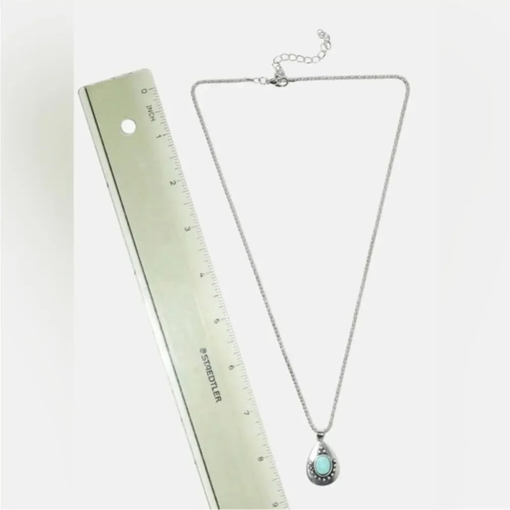 Turquoise Teardrop Pendent Necklace with Adjustable 18